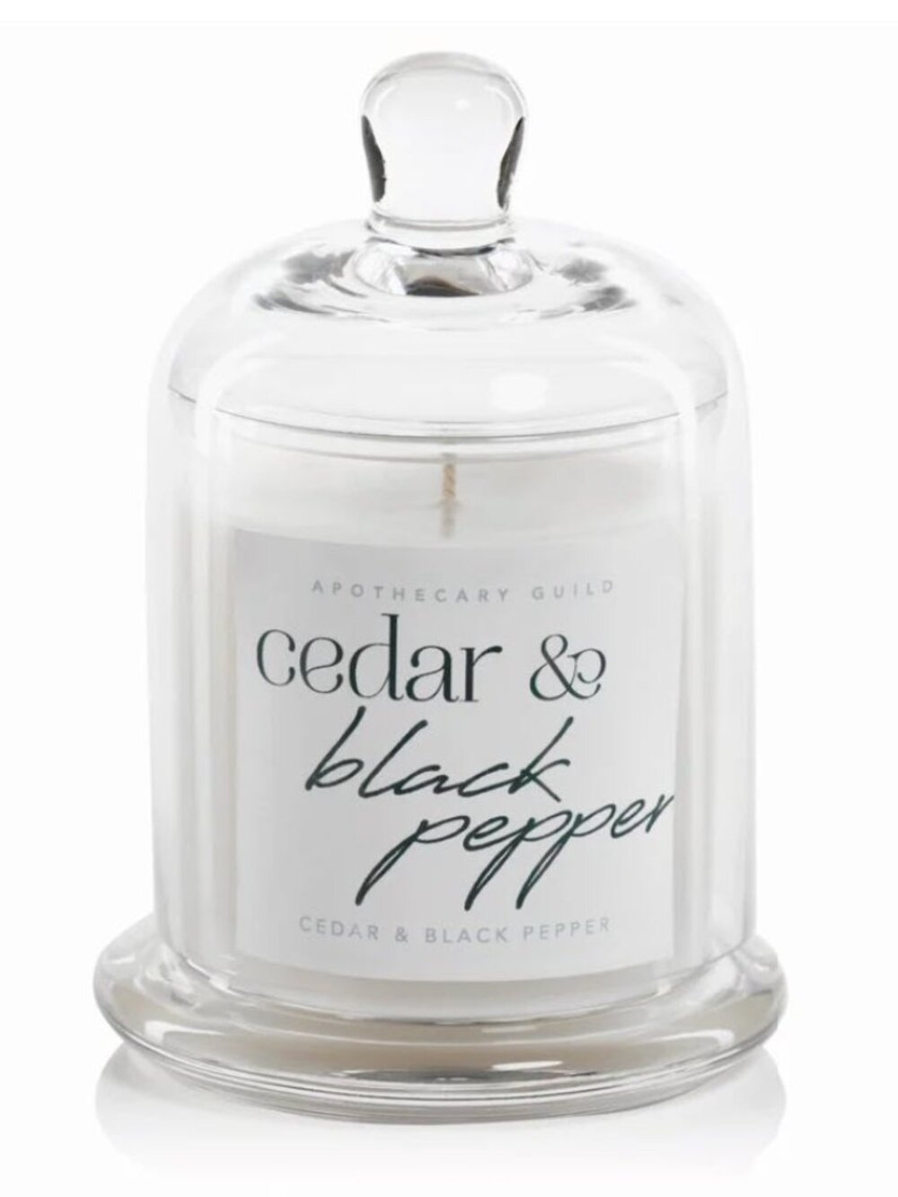 Zodax Apothecary Guild Candle Cedar & Black Pepper Glass Cloche 10oz NEW
